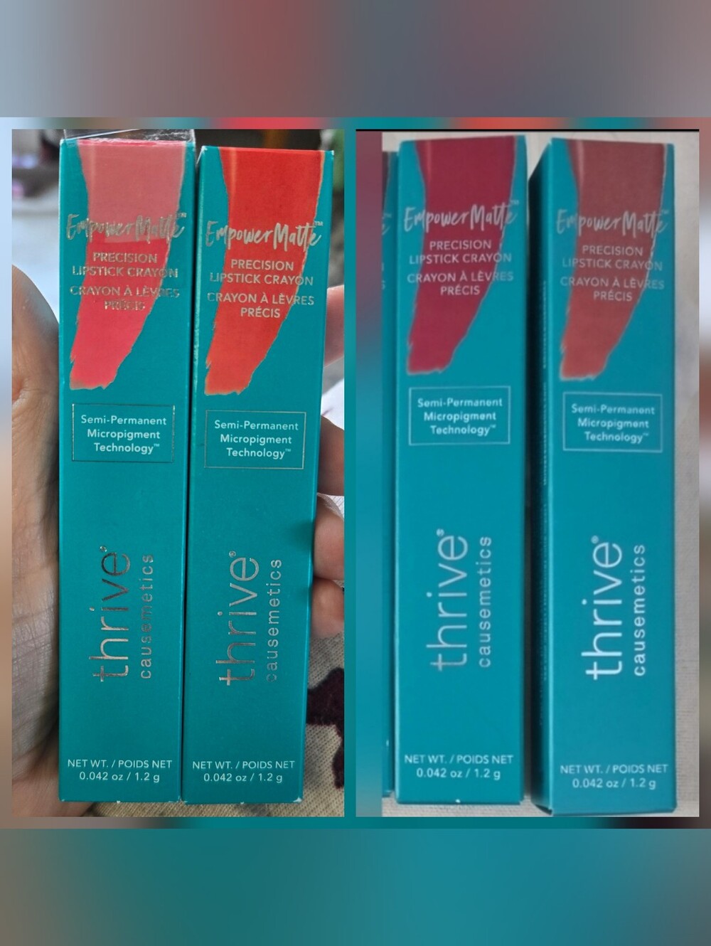 Four New Thrive Empower Matte Lipstick Crayons- Evelyn, Lara, Ruth & Linda